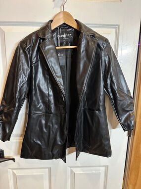 Women's Black Faux Leather Blazer Jacket
